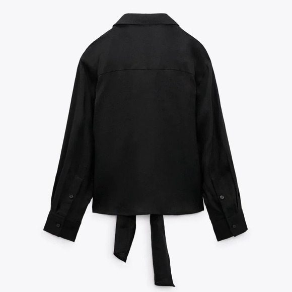 Zara Linen Tie Shirt With Knot Black NWT Size Small - Picture 7 of 11